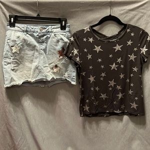 Justice 2 piece outfit. Jean skirt and top. Size 12